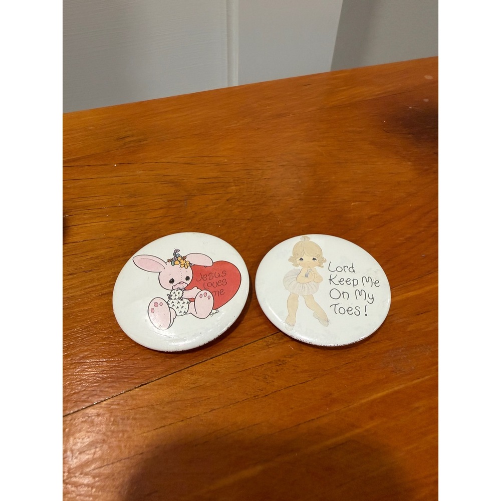 Vintage Precious Moments Pinback Buttons Jesus Loves Me Ballerina Set of 2 1990s
